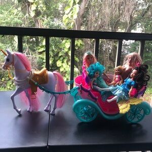 Barbie dreamtopia mermaids and princess dolls, unicorn and carriage set